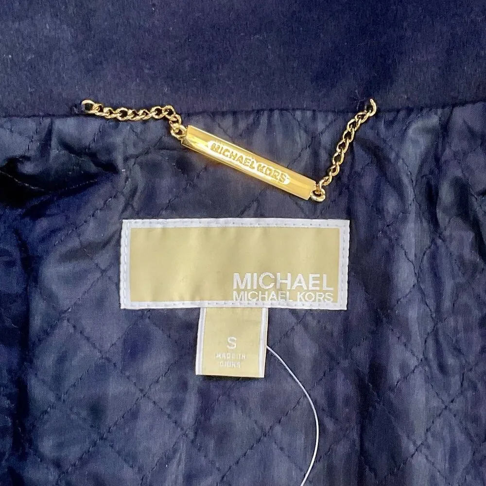 NEW Michael Kors Wool Hooded Duffle Coat Jacket Womens Small‎ Toggle Winter Blue